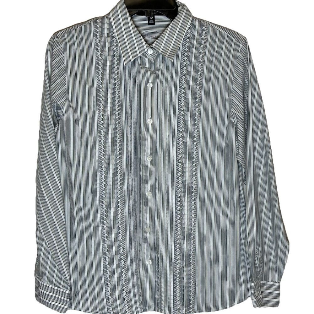 Pendleton Shaped Fit PinStripes Button Up Long Sleeve Collar Top Frills 8